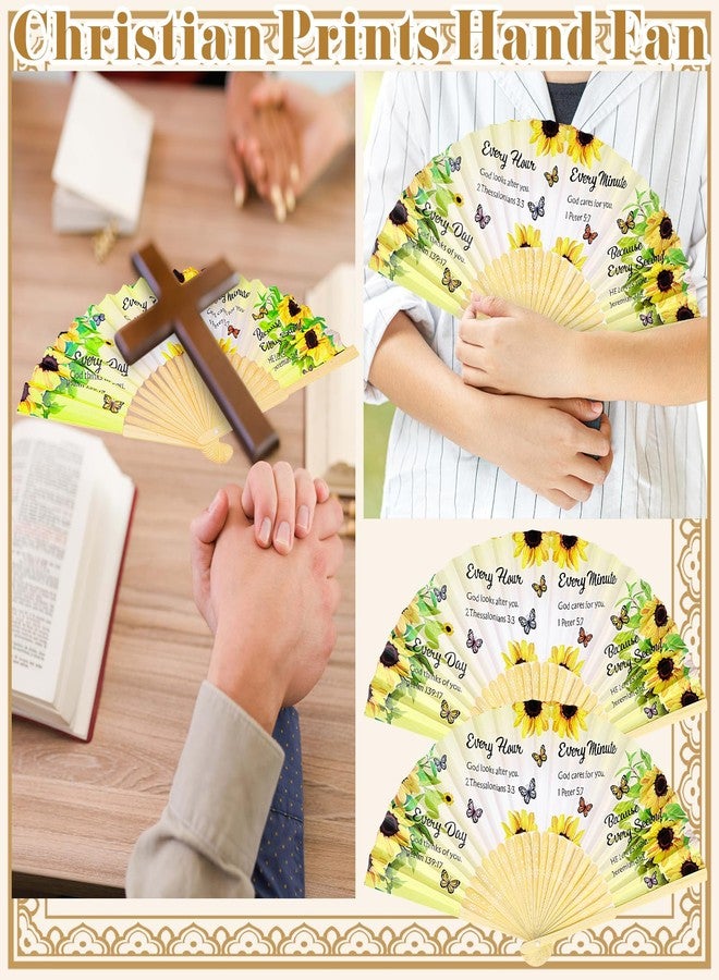 Youdaju 72 Pcs Christian Paper Hand Fans Foldable Church Handheld Fans Bulk Yellow Sunflower Foldable Bamboo Fan with Bamboo Frames Thank You Fan Vintage Handheld Fan for Bible Church Decorations Gift - Image 3